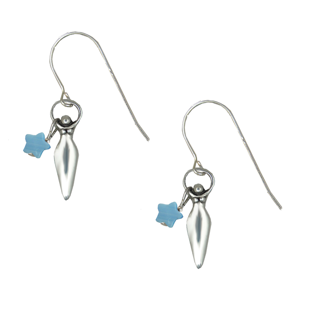 Sterling Silver Little Goddess Drop Dangle Earrings With Dark Blue Star